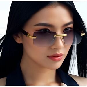 Rimless‎ Sunglasses Women Hip Hop Black Rectangle Fashion Shades Vintage Eyewear